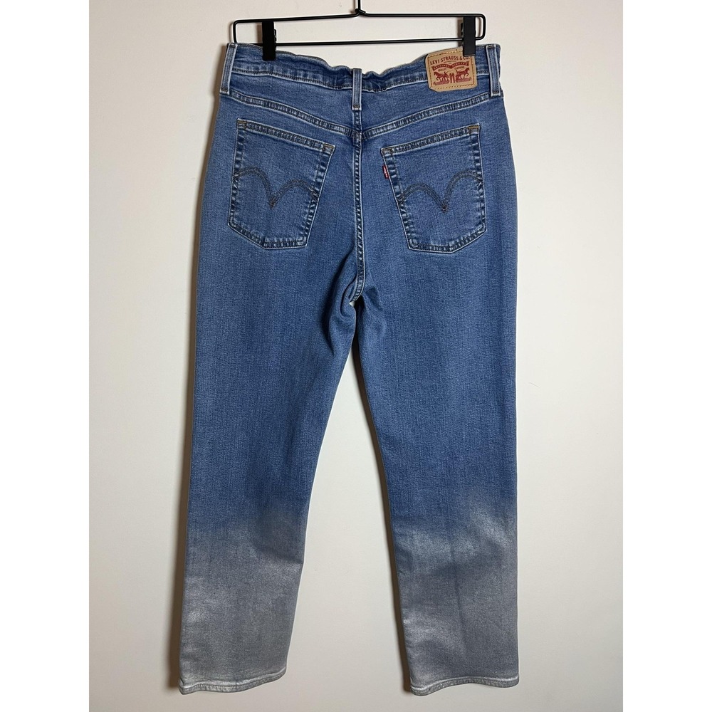 Levis Wedgie Straight Jeans Womens 31 Blue Medium Wash Button Fly Ombre Metallic - Picture 3 of 11